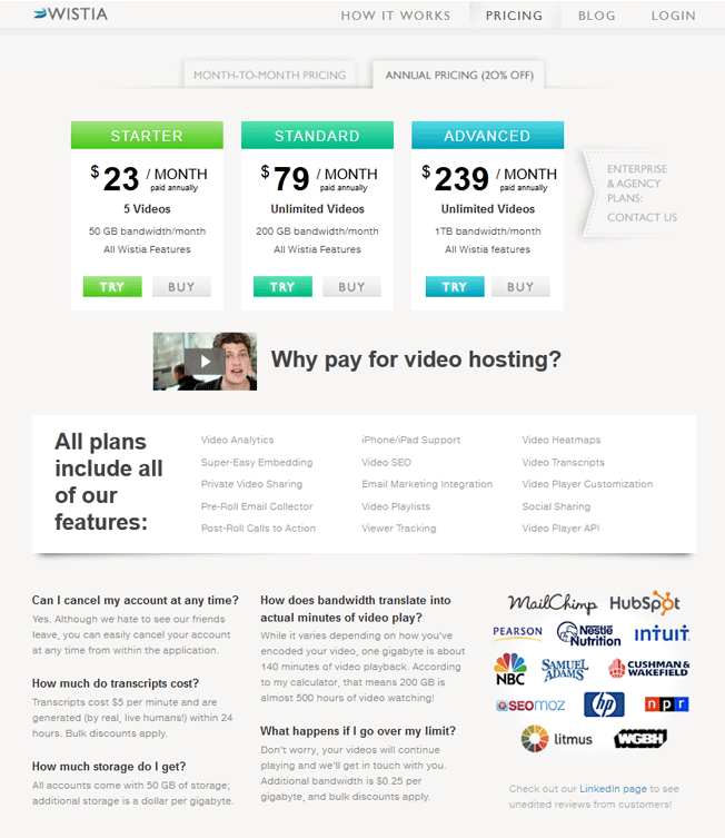 good pricing page
