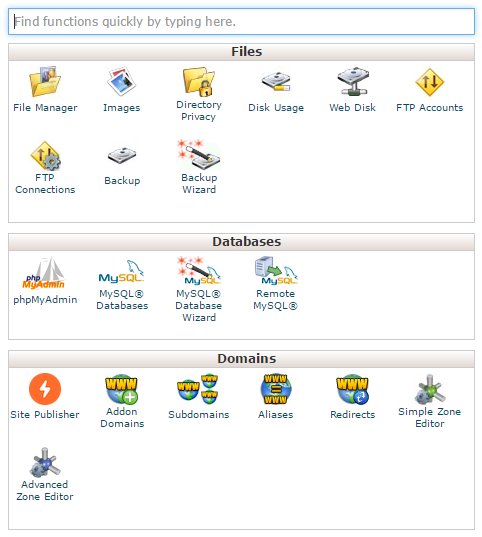 cpanel options