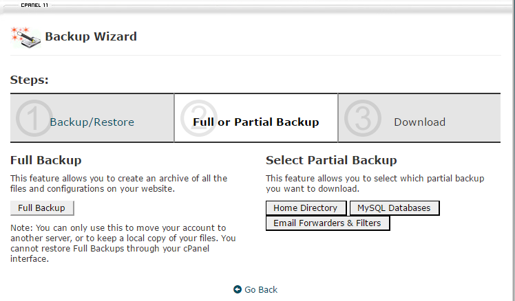 cpanel backup process