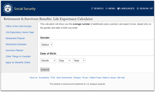 interactive content - retirement calculator from Social Security