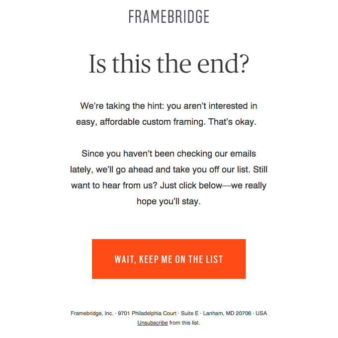 Framebridge's re-engagement email